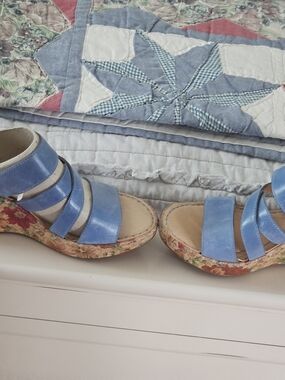 Blue Strappy Wedge Sandals for Women